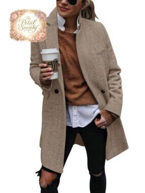 Double Breasted Notch Lapel Trench Coat Peacoat Long Blazer Jacket